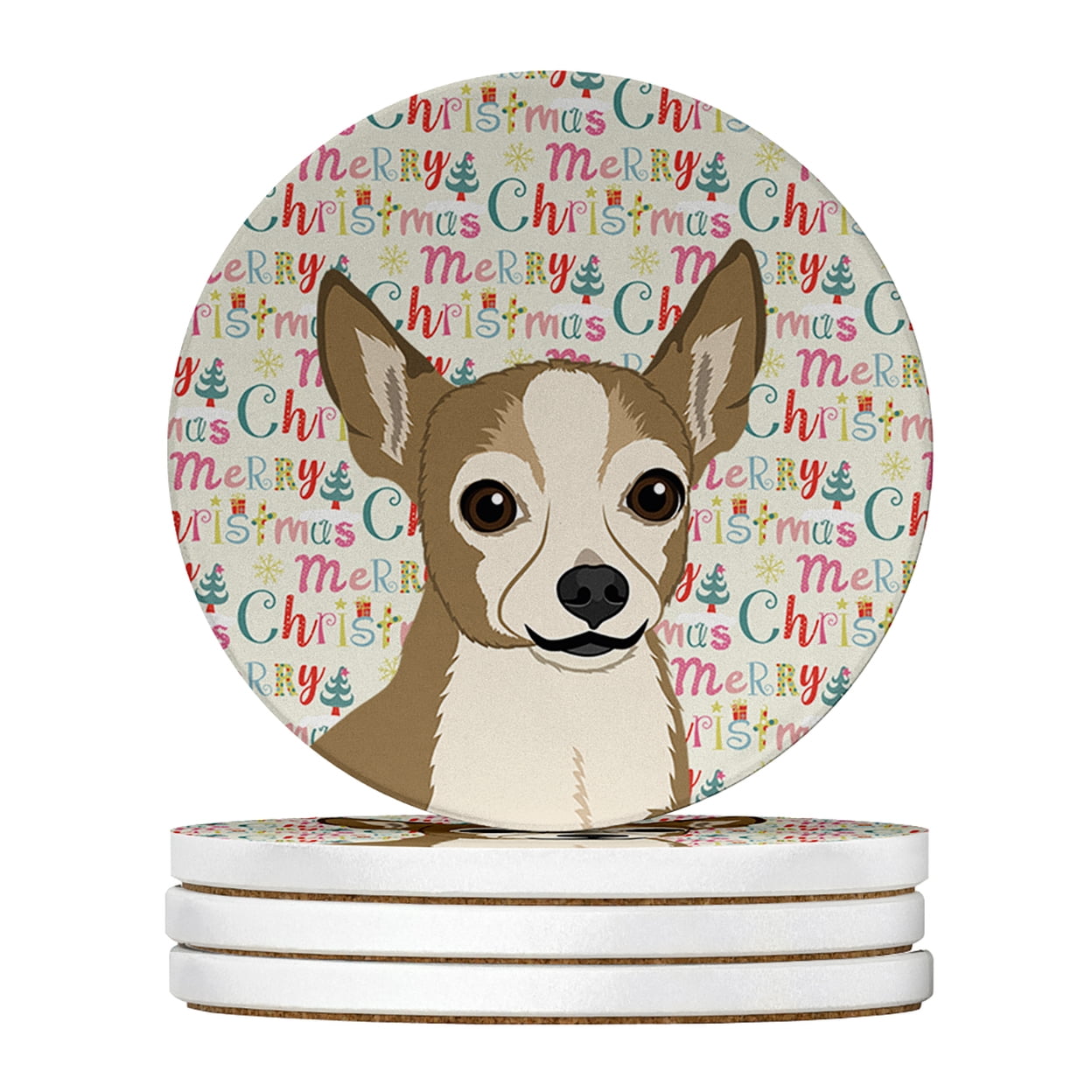 Carolines Treasures WDK2099RCS4 4 x 4 in. Unisex Chihuahua Silver & Tan Christmas Large Sandstone Coasters - Pack of 4