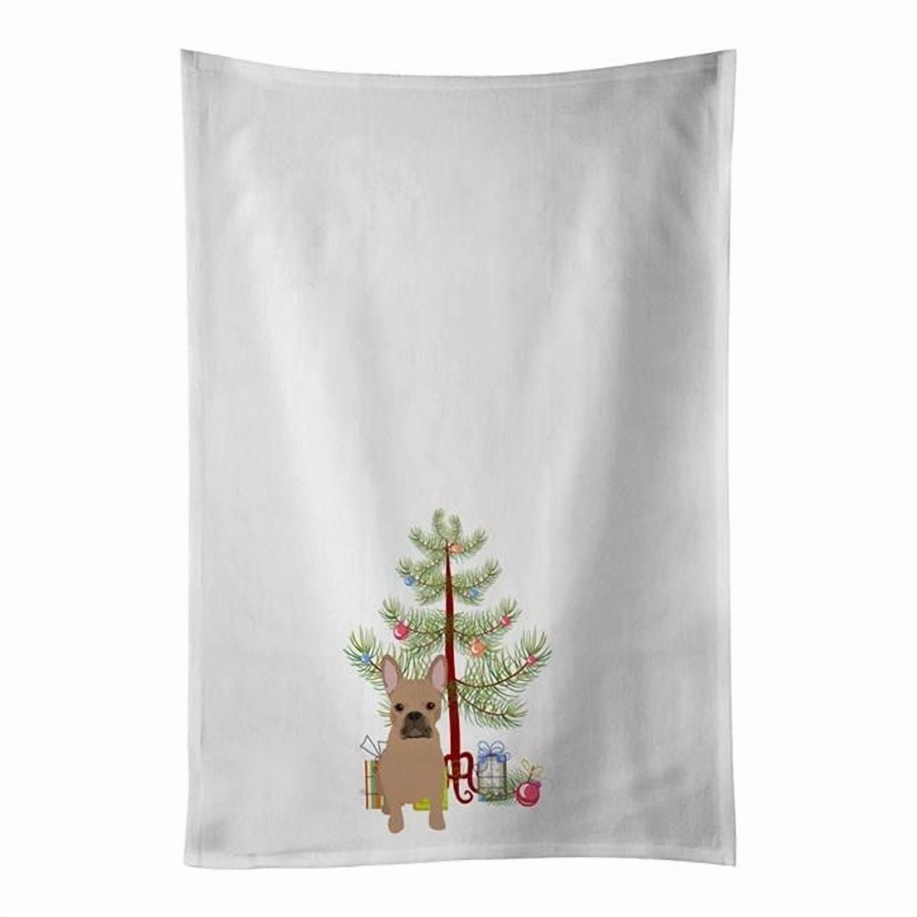 Carolines Treasures WDK3051WTKT 28 x 19 in. Unisex French Bulldog Cream Christmas White Dish Towels Kitchen Towel - Set of 2