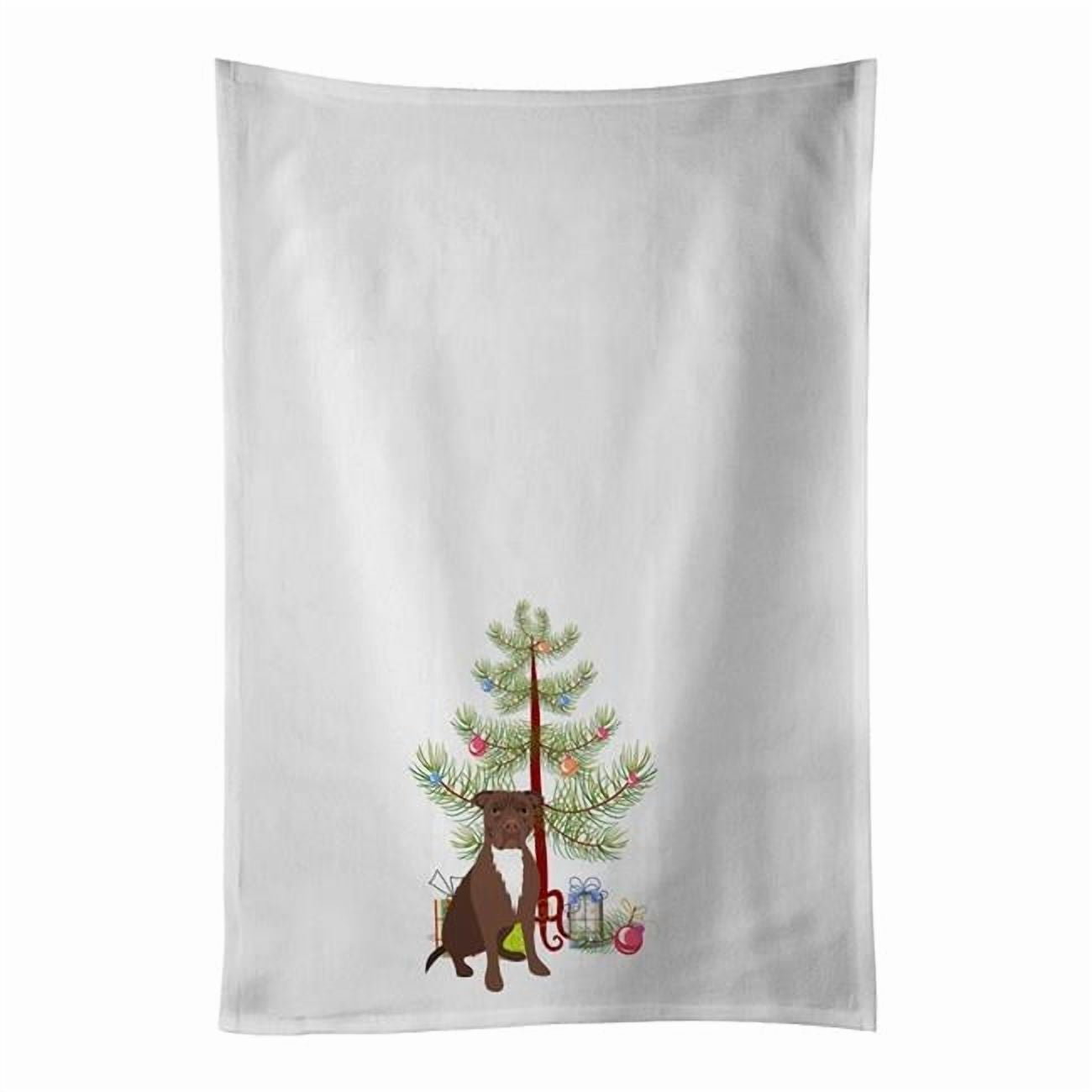 Carolines Treasures WDK3110WTKT 28 x 19 in. Unisex Pit Bull Chocolate Christmas White Dish Towels Kitchen Towel - Set of 2