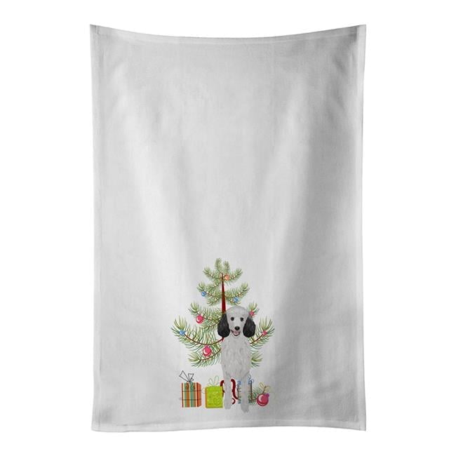 Carolines Treasures WDK3123WTKT 28 x 19 in. Unisex Poodle Standard Silver Christmas White Dish Towels Kitchen Towel - Set of 2