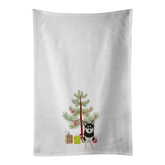 Carolines Treasures WDK3161WTKT 28 x 19 in. Unisex Shiba Inu Husky Mix Christmas White Dish Towels Kitchen Towel - Set of 2