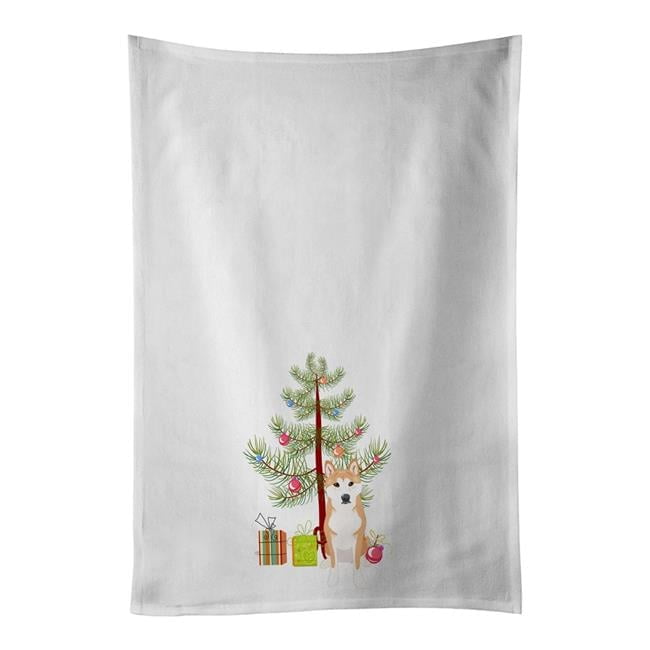 Carolines Treasures WDK3162WTKT 28 x 19 in. Unisex Shiba Inu Red No.1 Christmas White Dish Towels Kitchen Towel - Set of 2