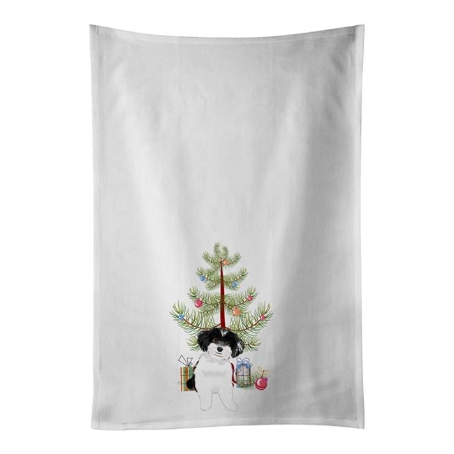 Carolines Treasures WDK3167WTKT 28 x 19 in. Unisex Shih-Tzu Black & White No.4 Christmas White Dish Towels Kitchen Towel - Set of 2