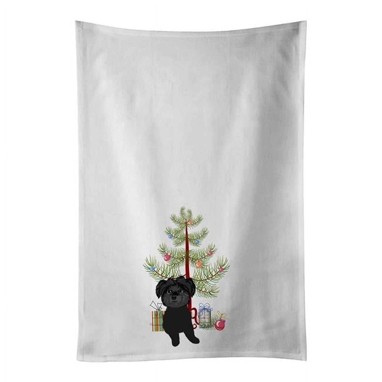 Carolines Treasures WDK3168WTKT 28 x 19 in. Unisex Shih-Tzu Black Christmas White Dish Towels Kitchen Towel - Set of 2