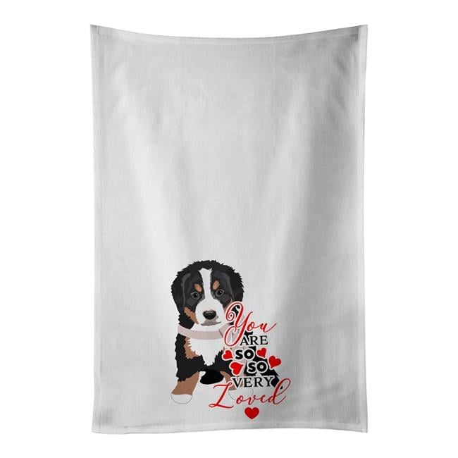 Carolines Treasures WDK3840WTKT 28 x 19 in. Unisex Bernese Mountain Dog Puppy No.1 So Loved White Dish Towels Kitchen Towel - Set of 2