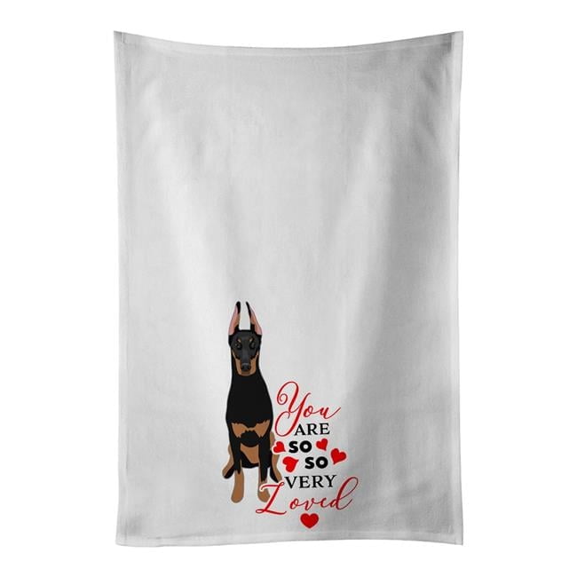 Carolines Treasures WDK3865WTKT 28 x 19 in. Unisex Doberman Pinscher Black & Rust Ears Cropped So Loved White Dish Towels Kitchen Towel - Set of 2