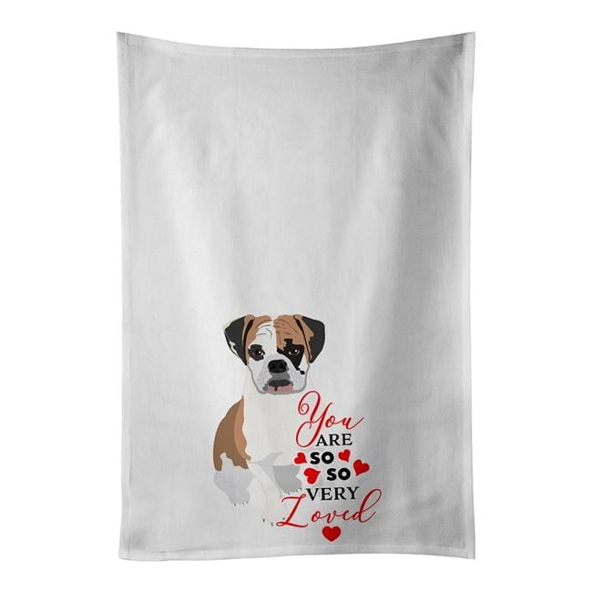 Carolines Treasures WDK3913WTKT 28 x 19 in. Unisex English Bulldog Tricolor No.2 So Loved White Dish Towels Kitchen Towel - Set of 2