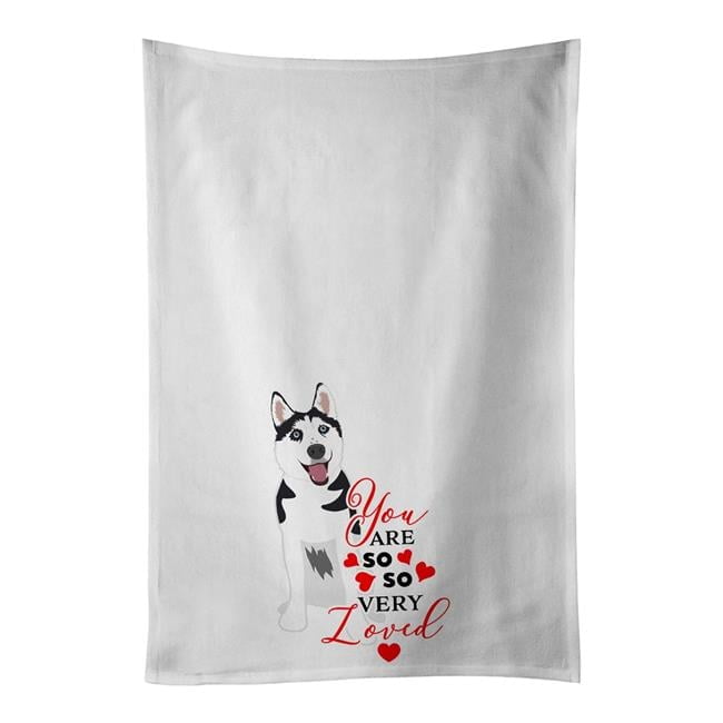 Carolines Treasures WDK3940WTKT 28 x 19 in. Unisex Siberian Husky Black & White No.2 So Loved White Dish Towels Kitchen Towel - Set of 2