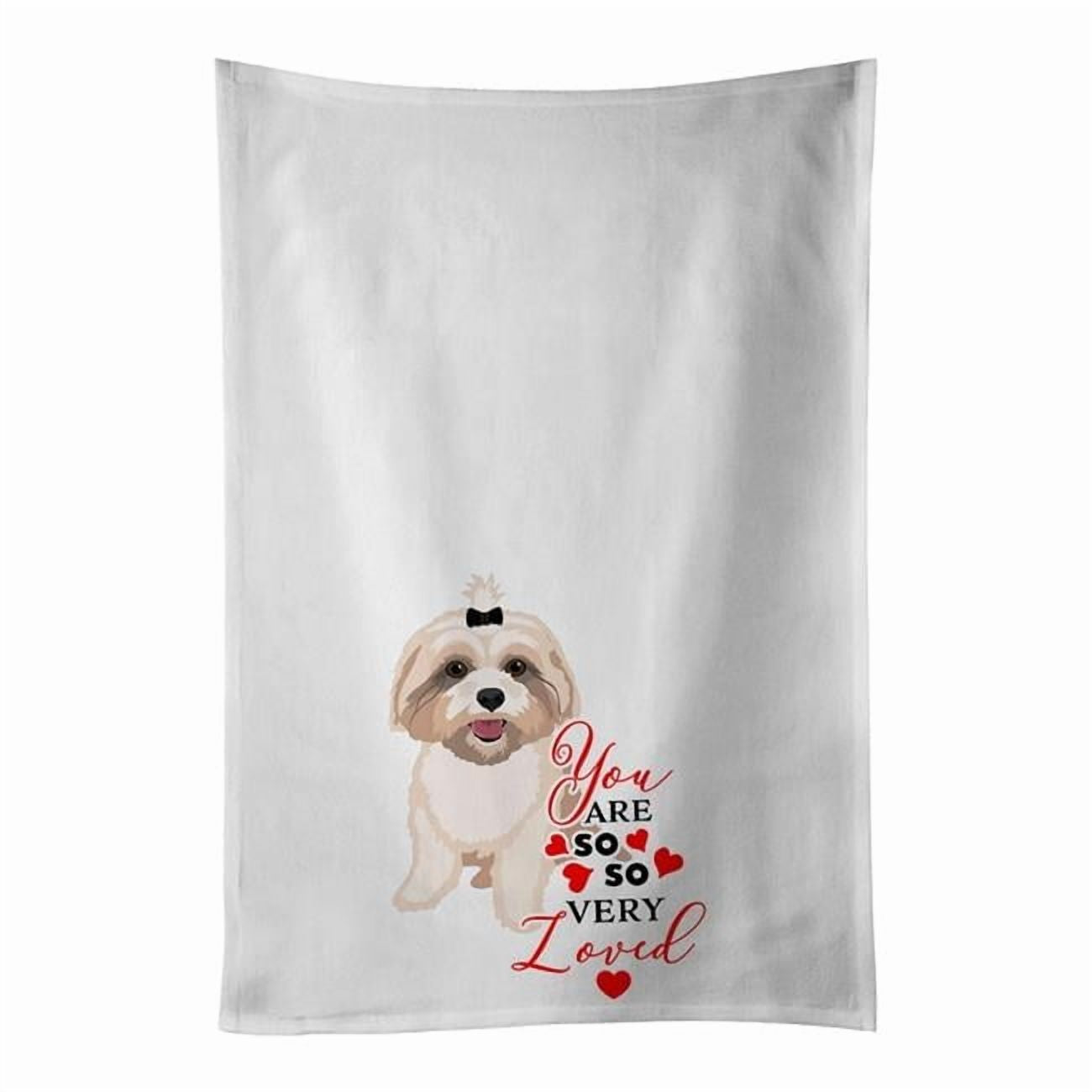 Carolines Treasures WDK4039WTKT 28 x 19 in. Unisex Shih-Tzu Gold No.2 So Loved White Dish Towels Kitchen Towel - Set of 2