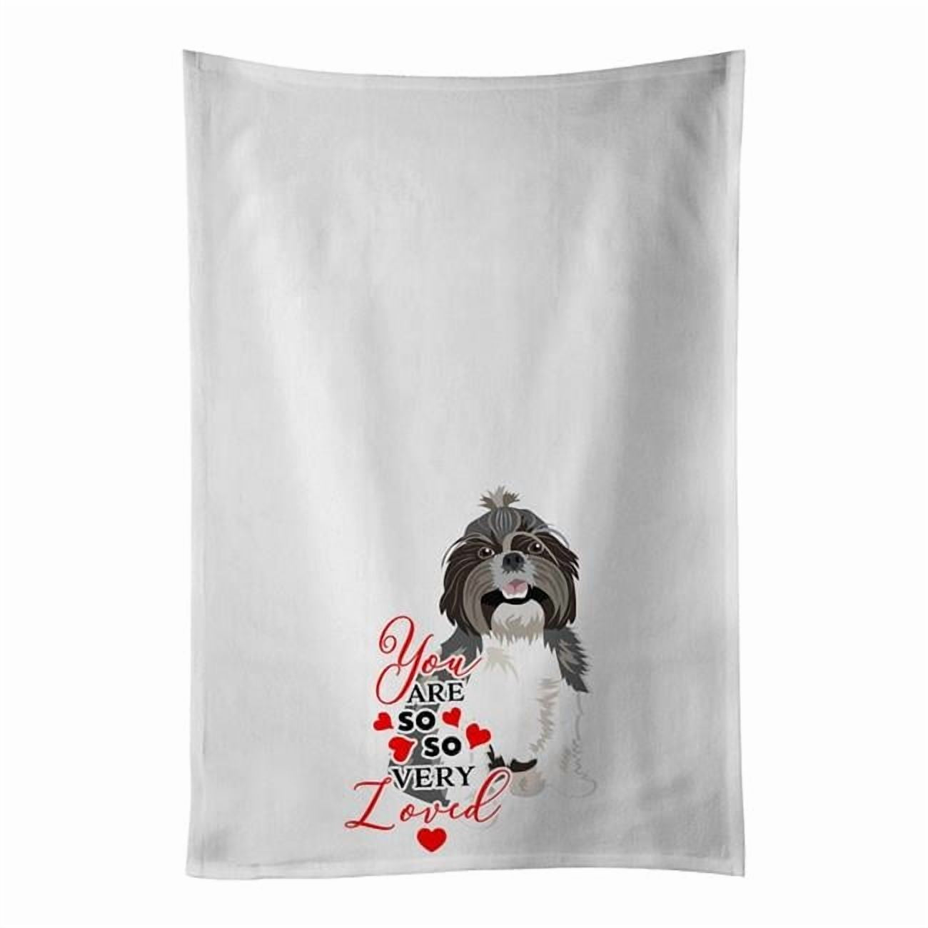 Carolines Treasures WDK4047WTKT 28 x 19 in. Unisex Shih-Tzu Silver & White No.2 So Loved White Dish Towels Kitchen Towel - Set of 2