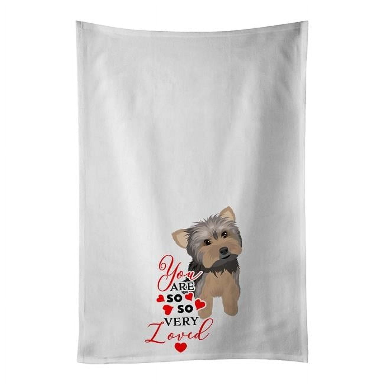 Carolines Treasures WDK4055WTKT 28 x 19 in. Unisex Yorkie Blue & Tan No.2 So Loved White Dish Towels Kitchen Towel - Set of 2