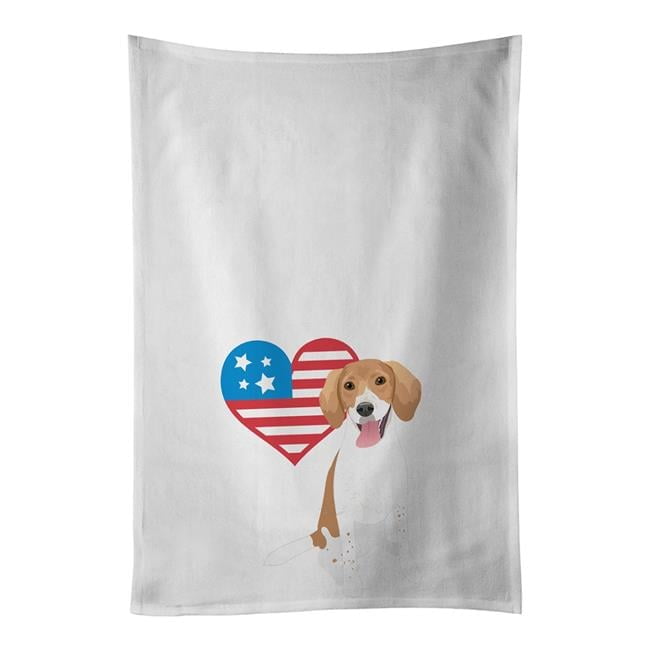 Beagle Red and White Red Ticked #2 Patriotic White Kitchen Towel Set of 2 19 in x 28 in