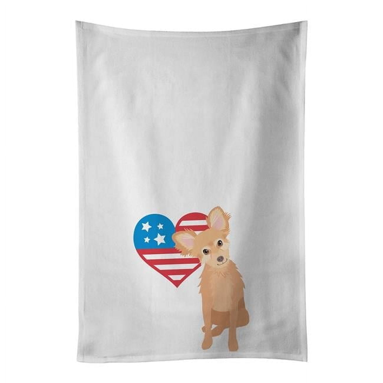 Carolines Treasures WDK4095WTKT 28 x 19 in. Unisex Chihuahua Fawn Patriotic White Dish Towels Kitchen Towel - Set of 2