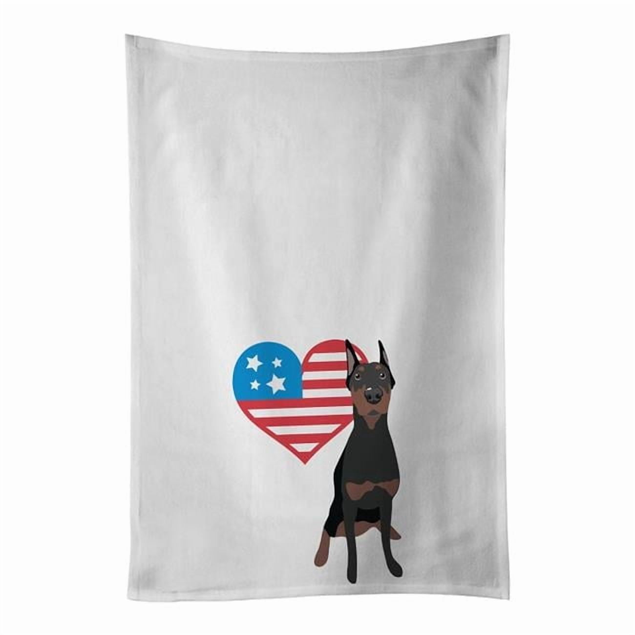 Carolines Treasures WDK4115WTKT 28 x 19 in. Unisex Doberman Pinscher Black Cropped Ears Patriotic White Dish Towels Kitchen Towel - Set of 2