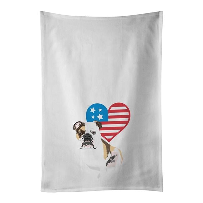 Carolines Treasures WDK4161WTKT 28 x 19 in. Unisex English Bulldog Tricolor No.3 Patriotic White Dish Towels Kitchen Towel - Set of 2