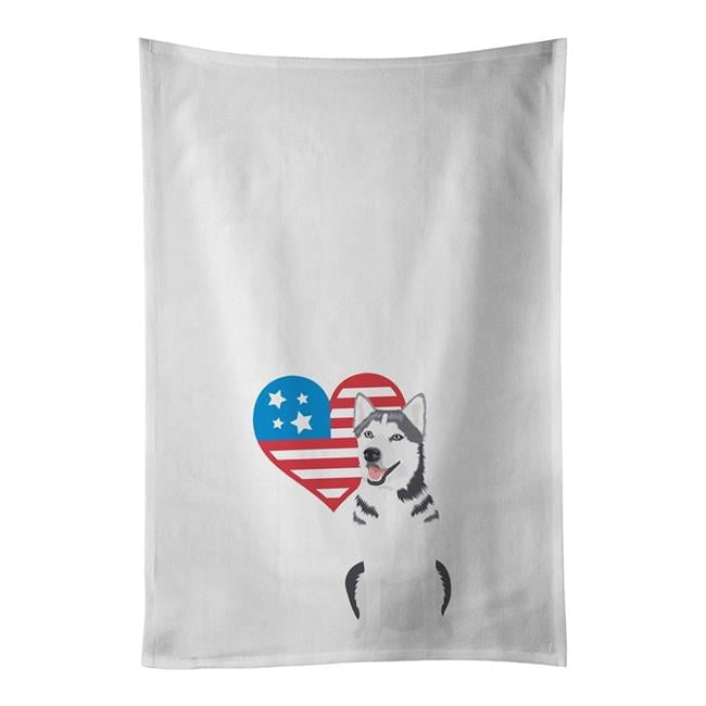 Carolines Treasures WDK4190WTKT 28 x 19 in. Unisex Siberian Husky Silver & White No.1 Patriotic White Dish Towels Kitchen Towel - Set of 2