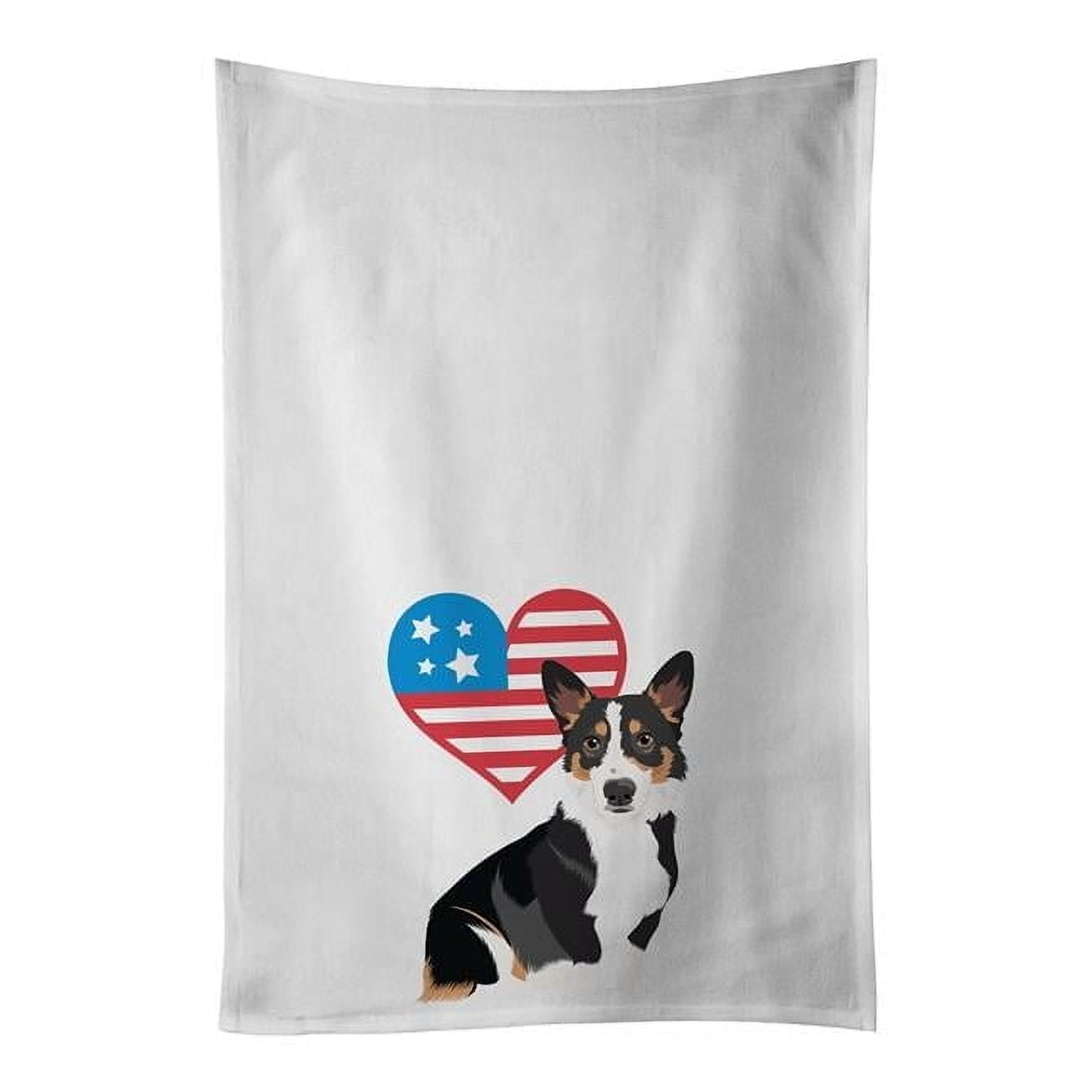 Carolines Treasures WDK4210WTKT 28 x 19 in. Unisex Pembroke Welsh Corgi Tricolor Black-Headed No.1 Patriotic White Dish Towels Kitchen Towel - Set of 2
