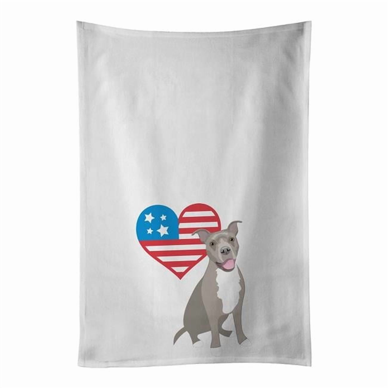 Carolines Treasures WDK4217WTKT 28 x 19 in. Unisex Pit Bull Blue No.1 Patriotic White Dish Towels Kitchen Towel - Set of 2