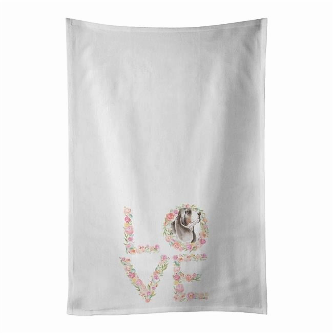 Carolines Treasures WDK4319WTKT 28 x 19 in. Unisex Basset Hound No.4 Love White Dish Towels Kitchen Towel - Set of 2