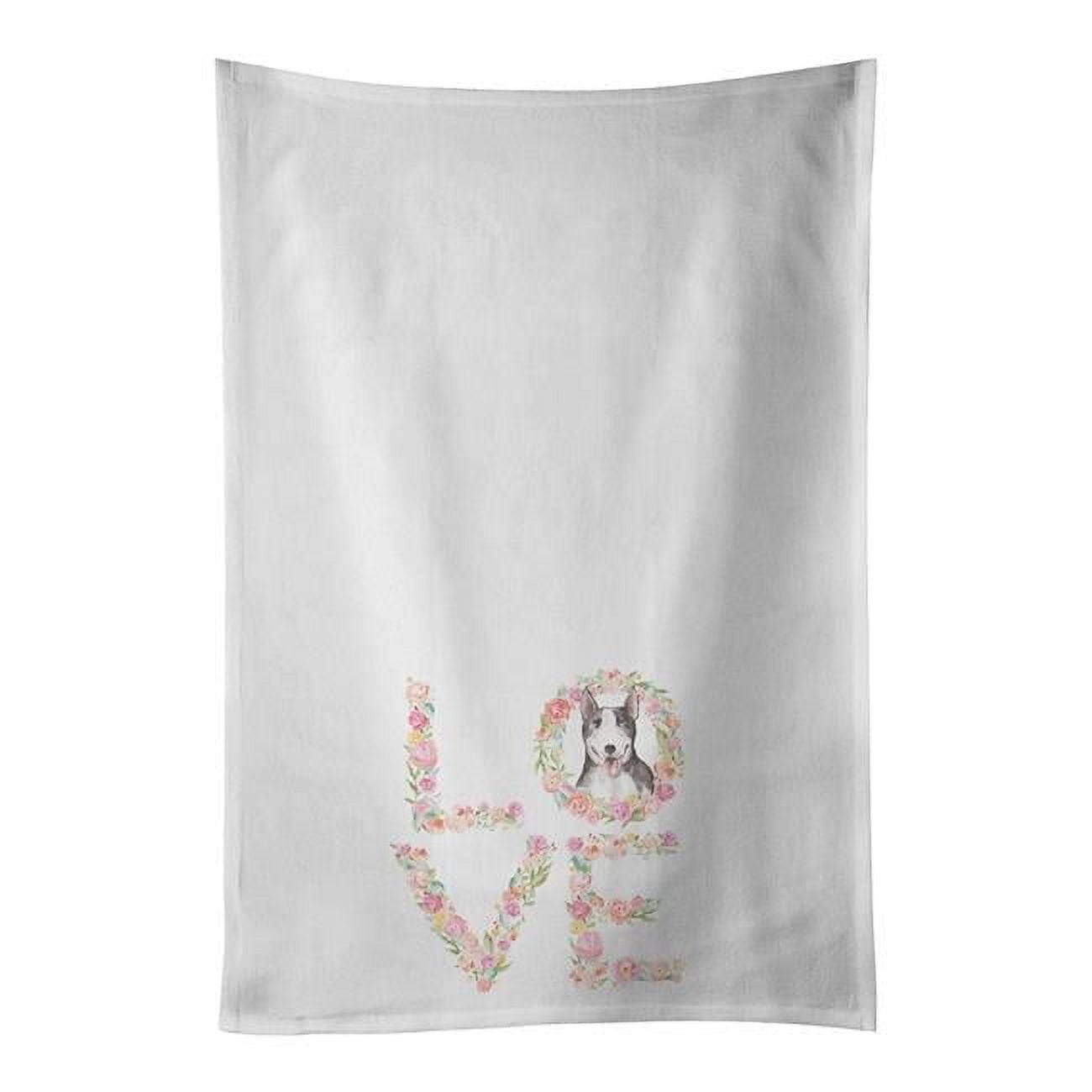 Carolines Treasures WDK4359WTKT 28 x 19 in. Unisex Bull Terrier No.7 Love White Dish Towels Kitchen Towel - Set of 2