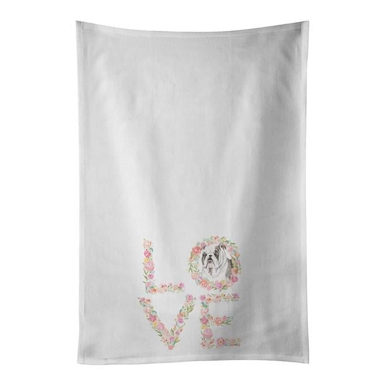 Carolines Treasures WDK4407WTKT 28 x 19 in. Unisex English Bulldog No.4 Love White Dish Towels Kitchen Towel - Set of 2