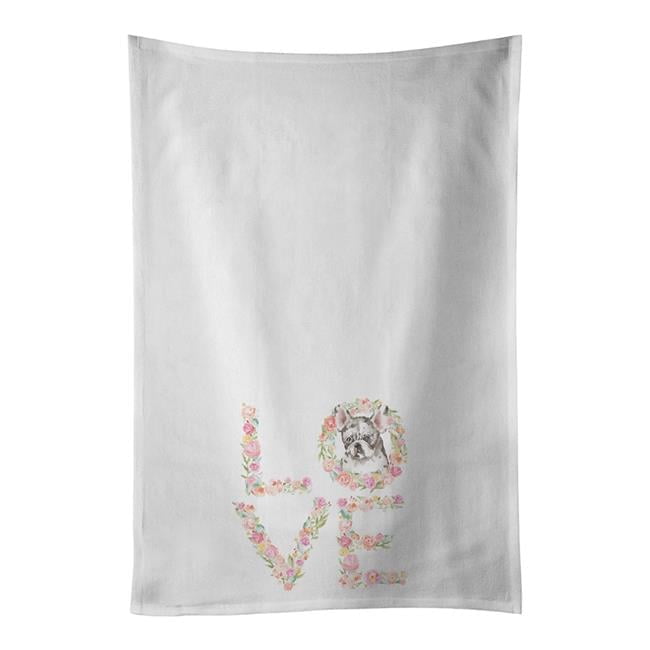 Carolines Treasures WDK4425WTKT 28 x 19 in. Unisex French Bulldog No.3 Love White Dish Towels Kitchen Towel - Set of 2