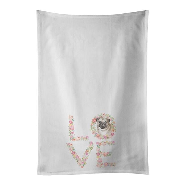 Carolines Treasures WDK4468WTKT 28 x 19 in. Unisex Pug No.6 Love White Dish Towels Kitchen Towel - Set of 2