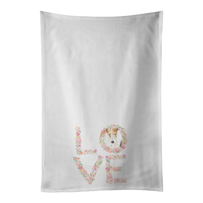 Carolines Treasures WDK4637WTKT 28 x 19 in. Unisex Wirehaired Fox Terrier Love White Dish Towels Kitchen Towel - Set of 2