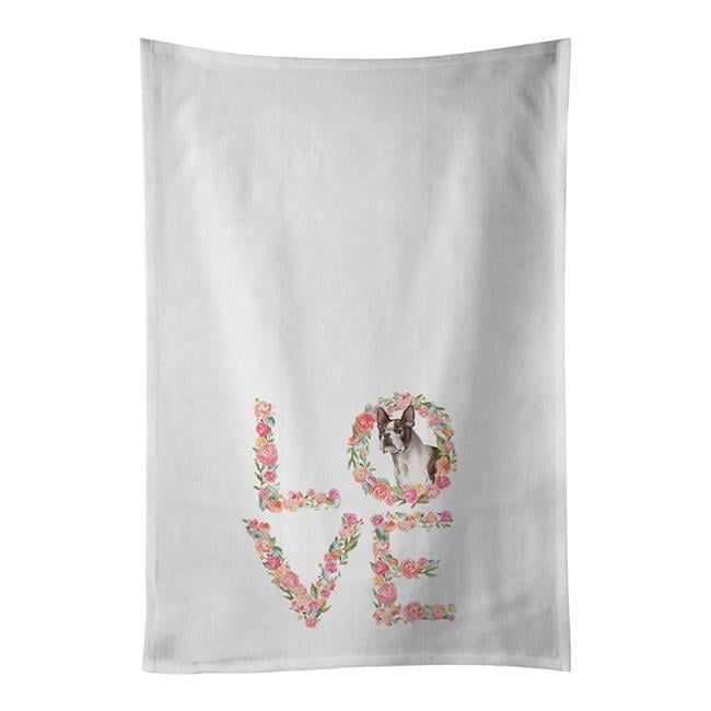 Carolines Treasures WDK4701WTKT 28 x 19 in. Unisex Boston Terrier No.2 Love White Dish Towels Kitchen Towel - Set of 2