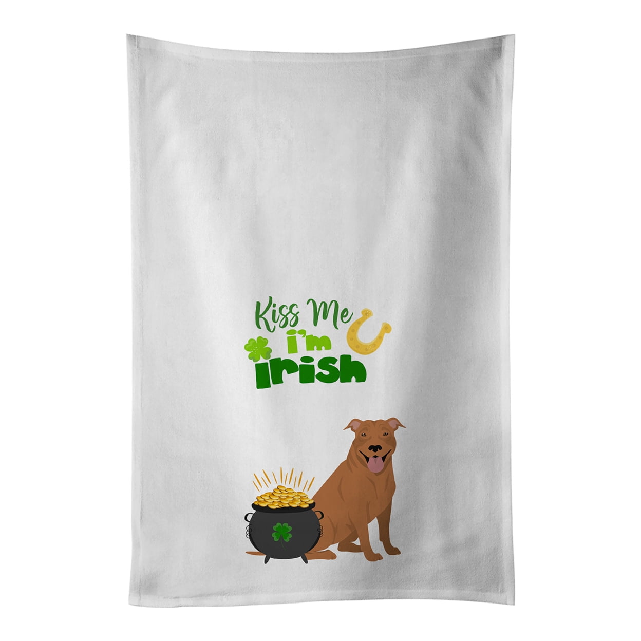 Carolines Treasures WDK4739WTKT Red Pit Bull Terrier St. Patricks Day White Kitchen Towel Set of 2 Dish Towels 19 X 25"