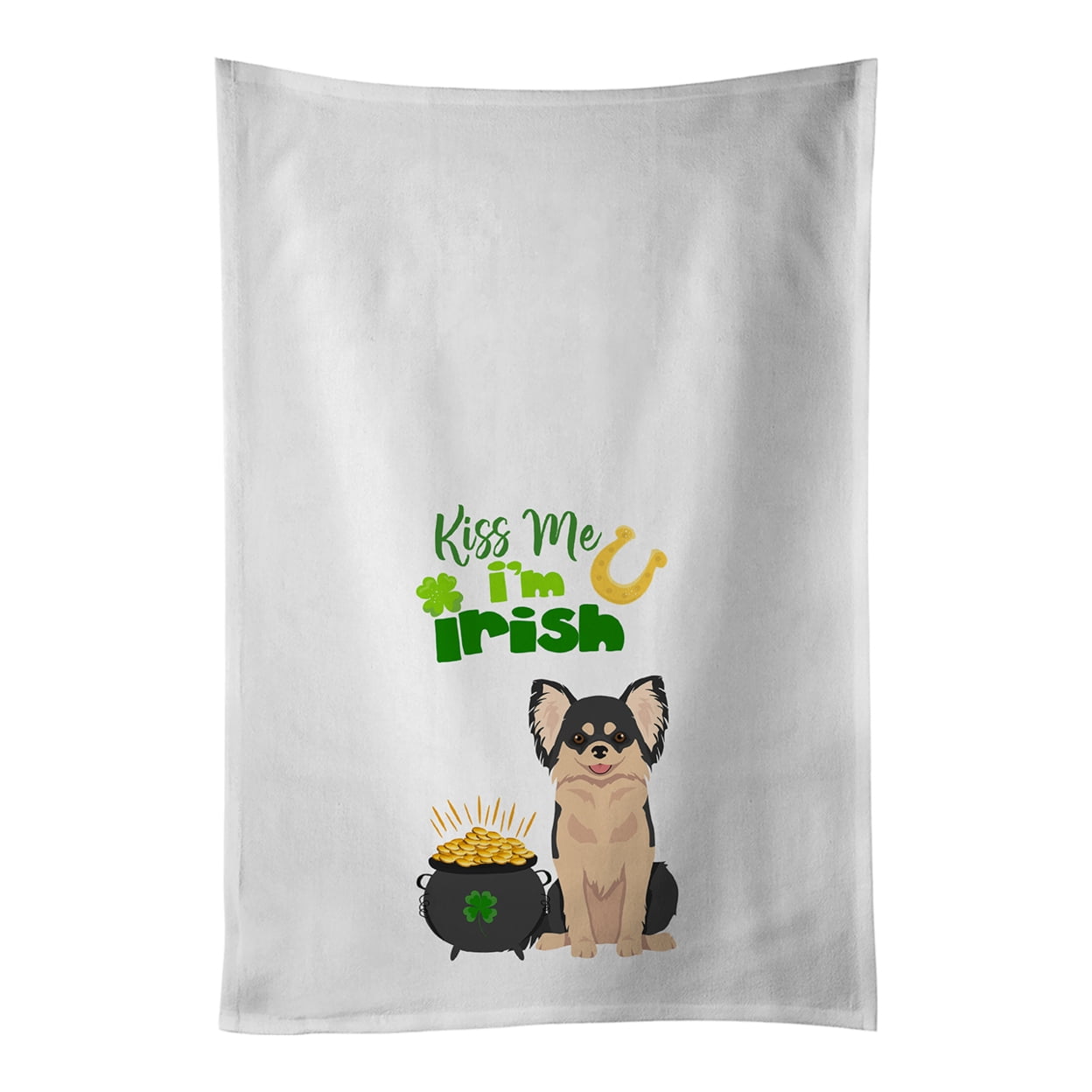 Carolines Treasures WDK4772WTKT Longhaired Black and White Chihuahua St. Patricks Day White Kitchen Towel Set of 2 Dish