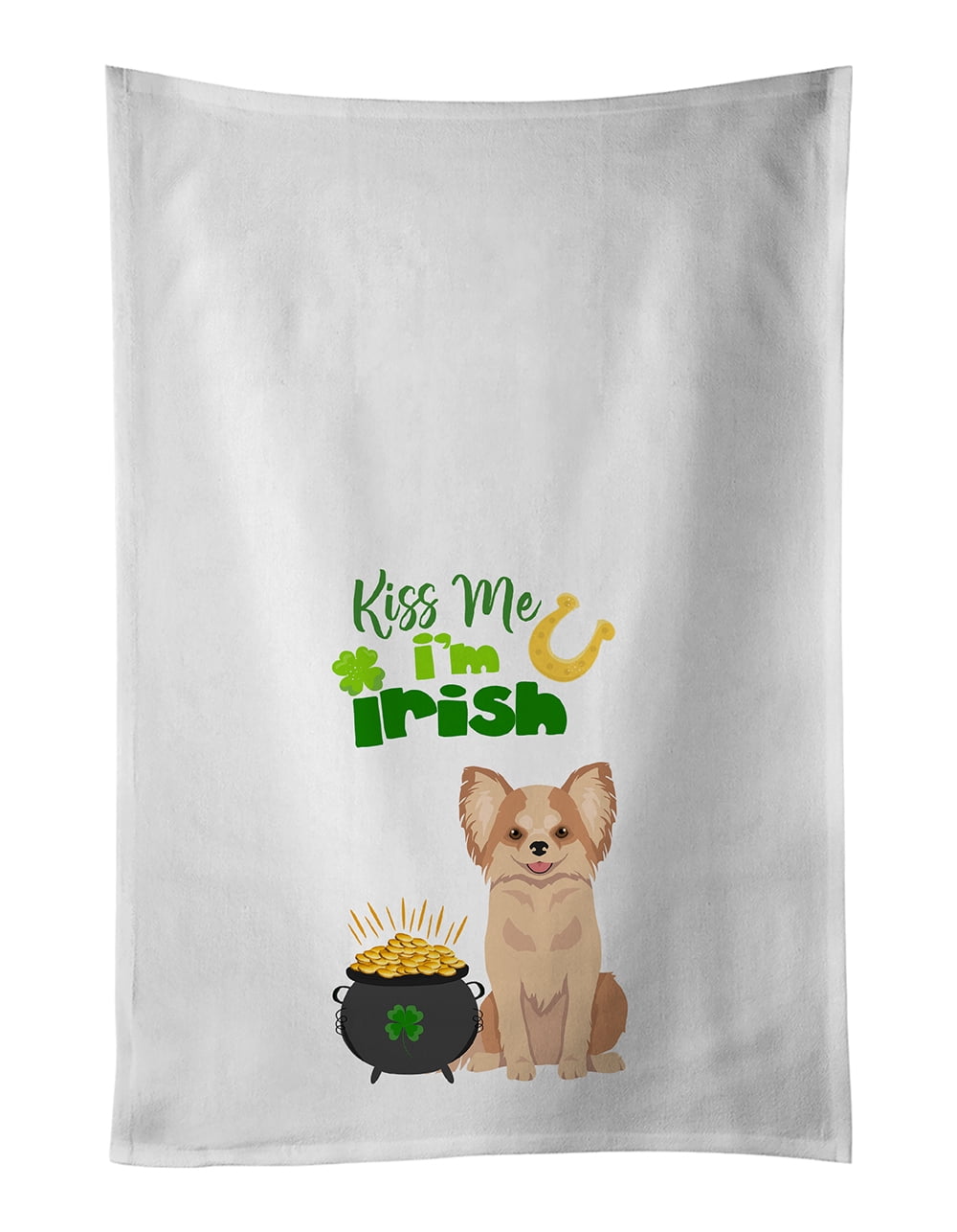 Carolines Treasures WDK4777WTKT Longhaired Gold and White Chihuahua St. Patricks Day White Kitchen Towel Set of 2 Dish