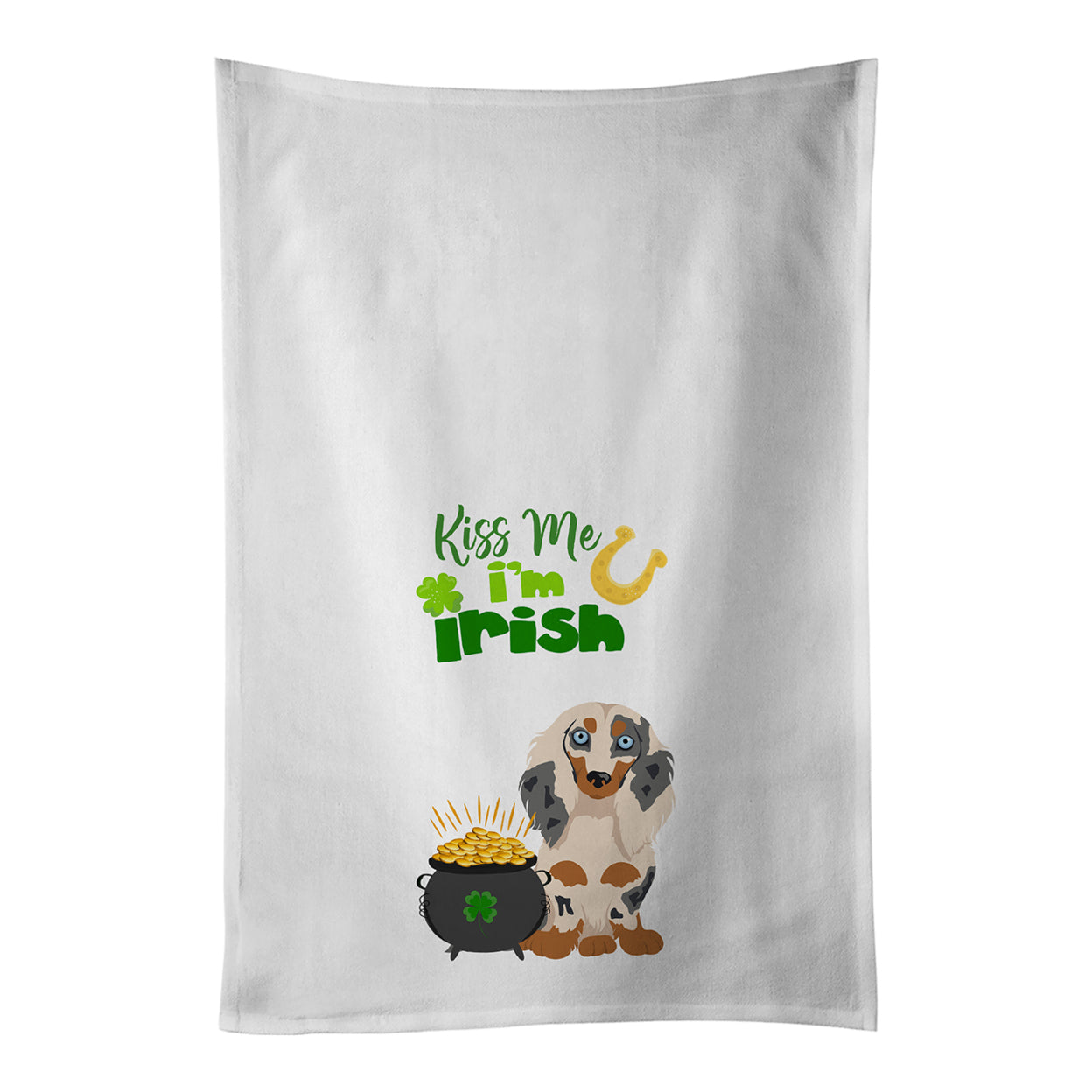 Carolines Treasures WDK4803WTKT Longhair Cream Dapple Dachshund St. Patricks Day White Kitchen Towel Set of 2 Dish