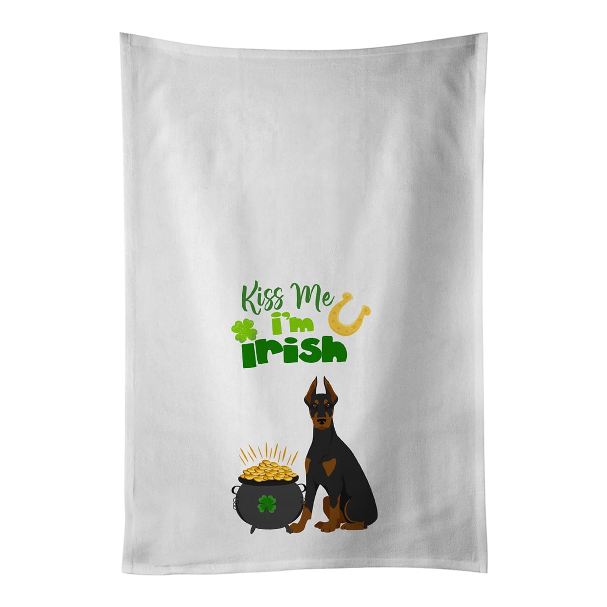 Carolines Treasures WDK4827WTKT Black and Tan Doberman Pinscher St. Patricks Day White Kitchen Towel Set of 2 Dish