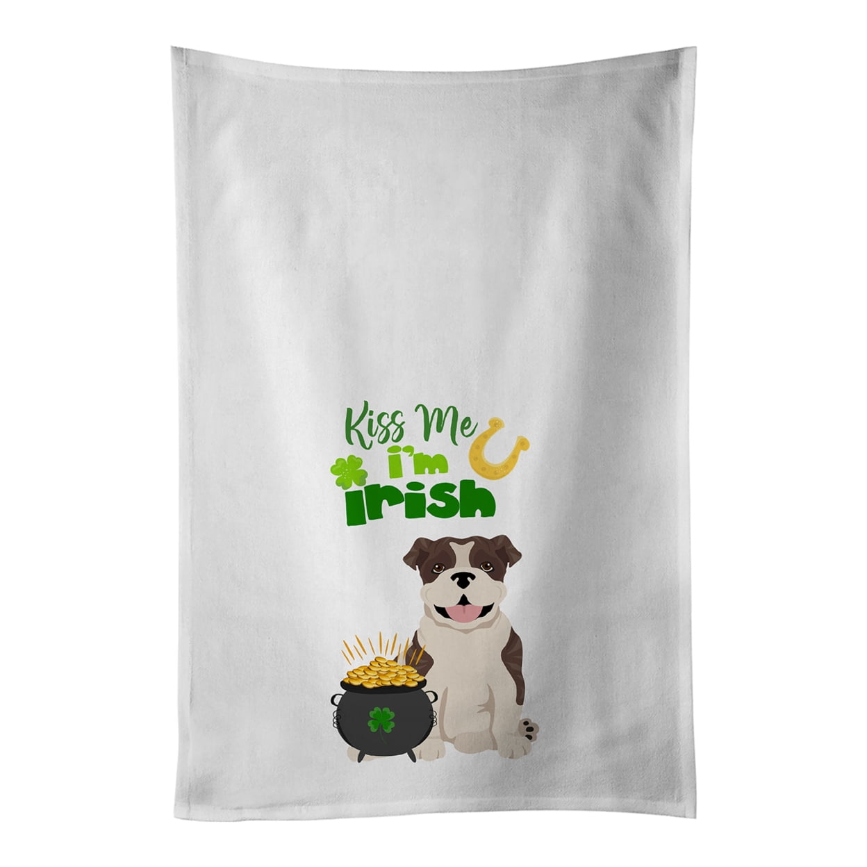 Carolines Treasures WDK4831WTKT Brindle English Bulldog St. Patricks Day White Kitchen Towel Set of 2 Dish Towels 19 X