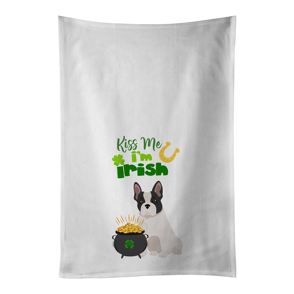 Carolines Treasures WDK4837WTKT Black and White French Bulldog St. Patricks Day White Kitchen Towel Set of 2 Dish Towels