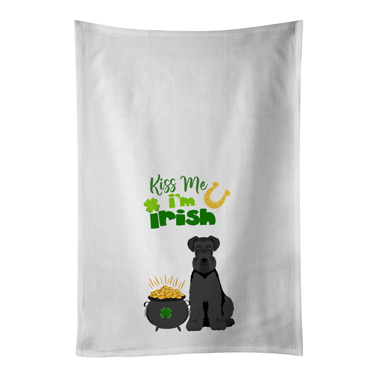 Black Natural Ears Schnauzer St. Patrick's Day White Kitchen Towel Set of 2 Dish Towels 19 in x 28 in