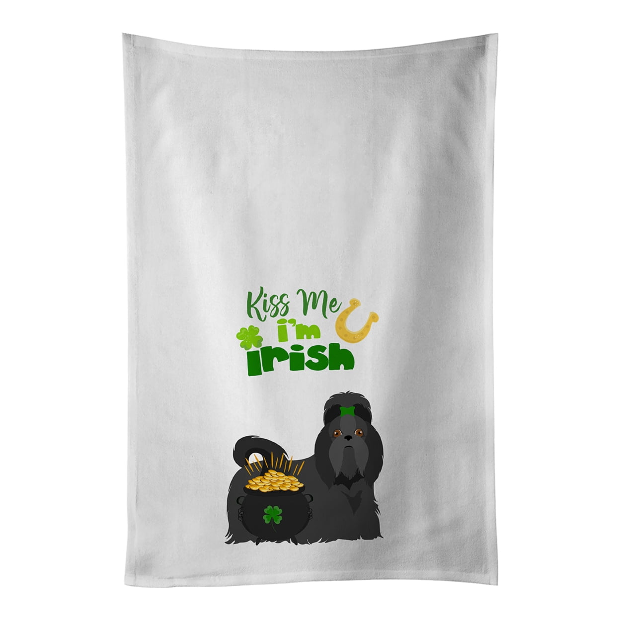 Carolines Treasures WDK4905WTKT Black Shih Tzu St. Patricks Day White Kitchen Towel Set of 2 Dish Towels 19 X 25"