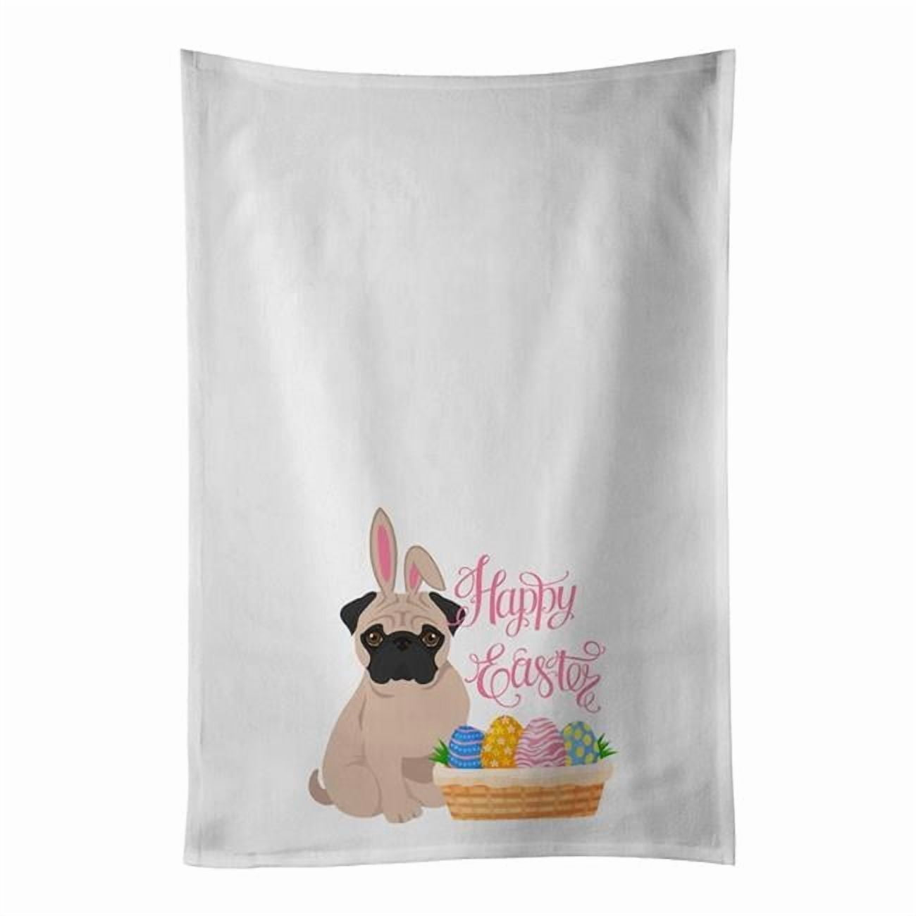 Carolines Treasures WDK5084WTKT 28 x 19 in. Fawn Pug Easter White Kitchen Towel, Set of 2