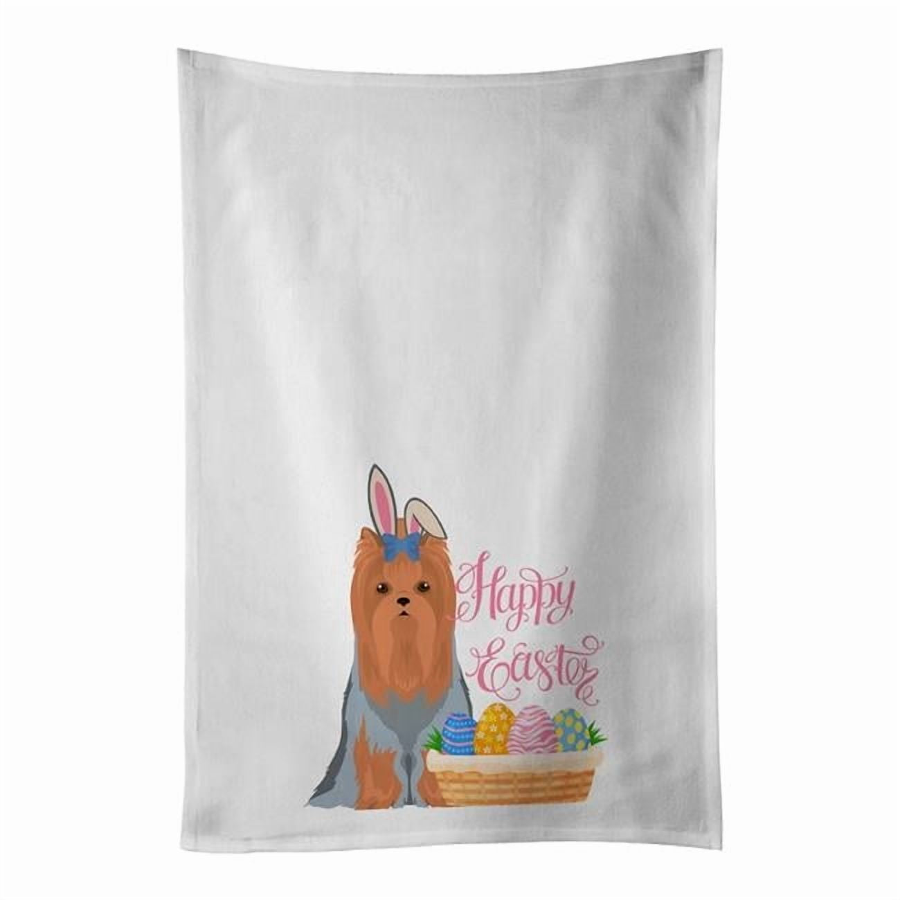 Carolines Treasures WDK5117WTKT 28 x 19 in. Blue & Tan Full Coat Yorkshire Terrier Easter White Kitchen Towel, Set of 2