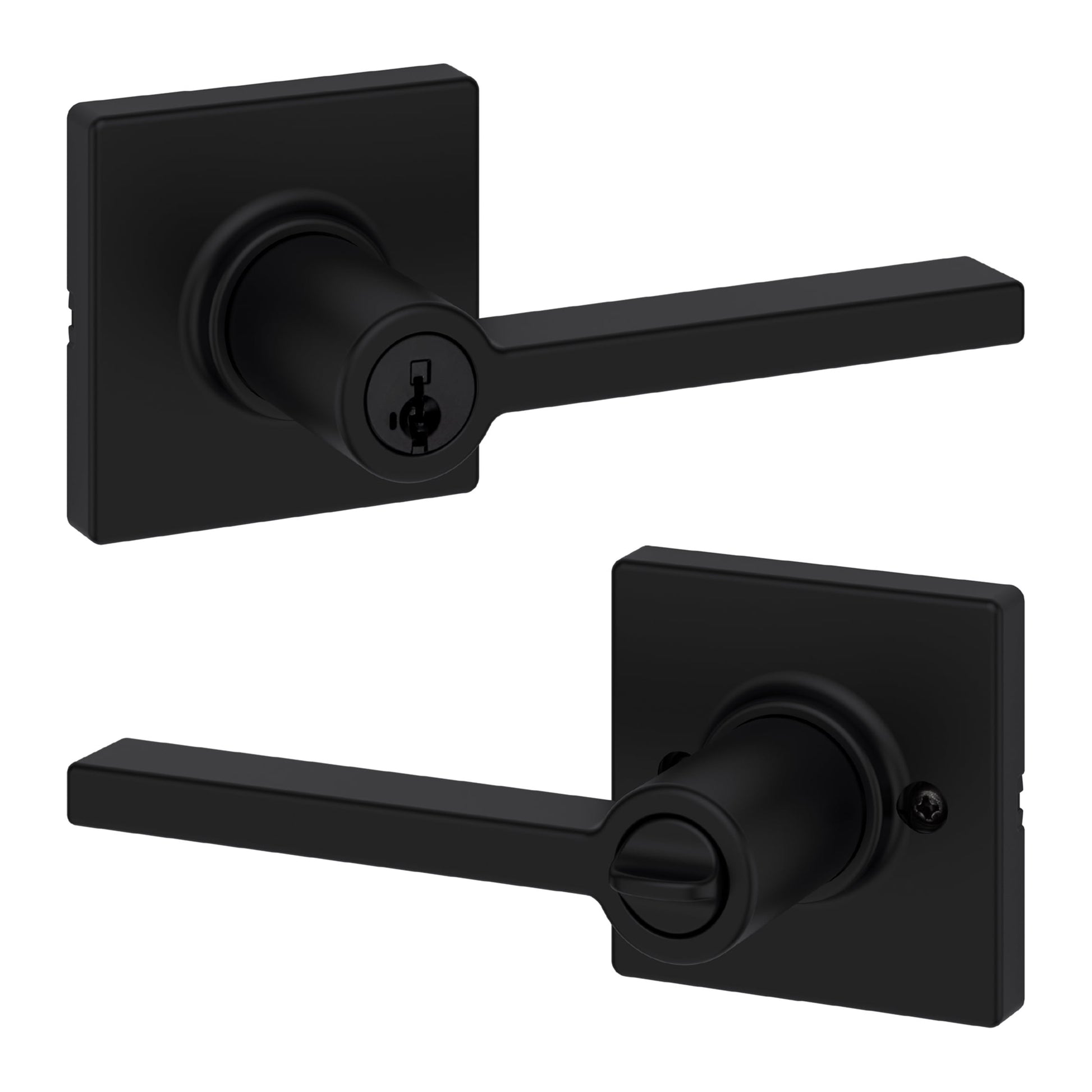 Kwikset Casey Square Keyed Entry Lever Doorknob with Smartkey Satin Nickel