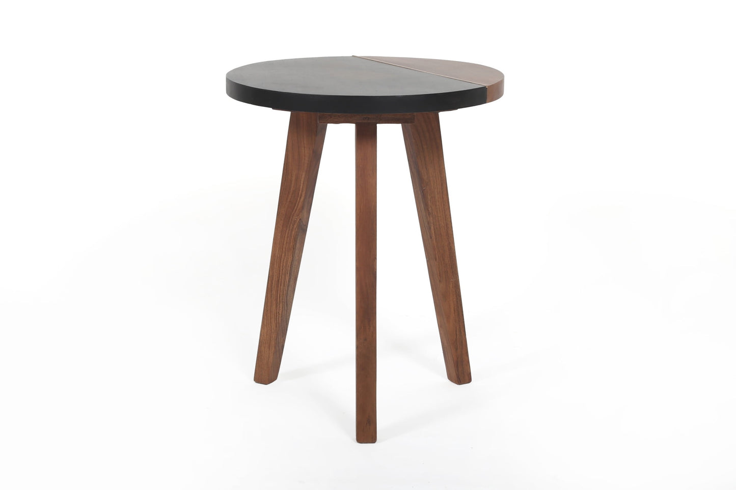 Caspian Slate/Natural Matte Finish Round Accent End Table with Brown wood detail