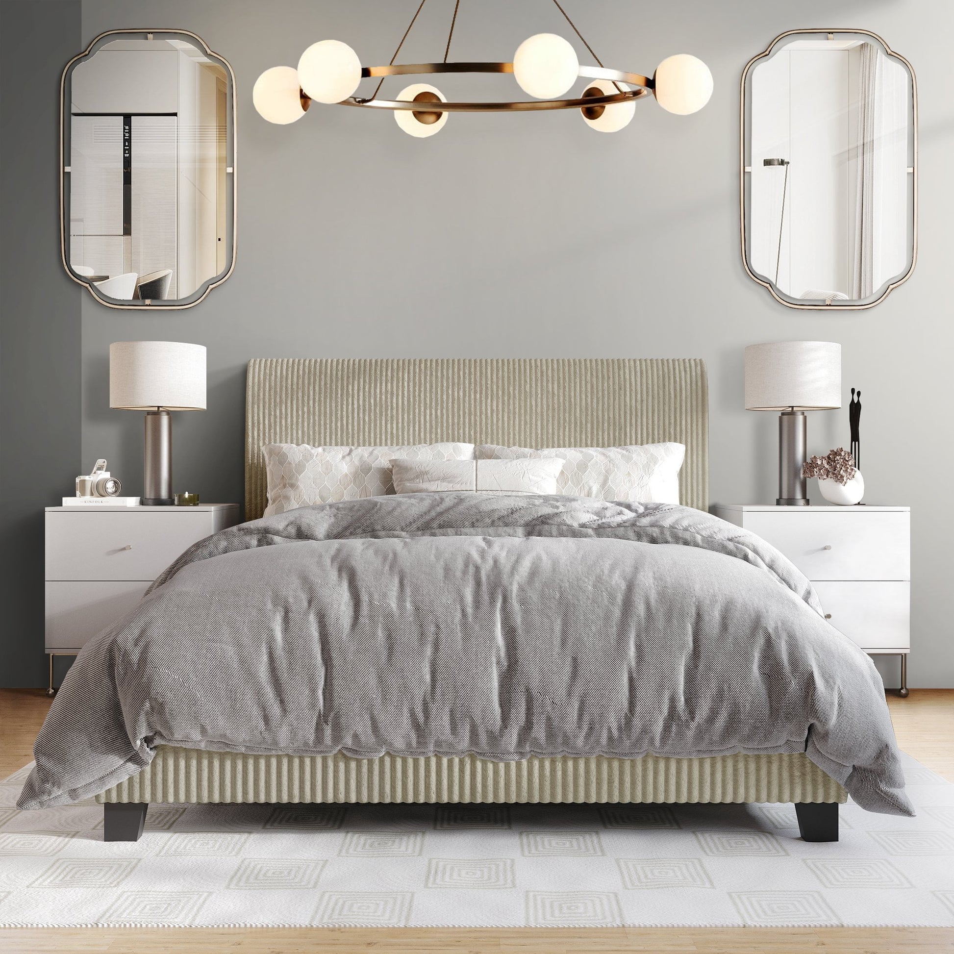 Castle Place Chic Corduroy Velvet Upholstered Twin Bed, Beige