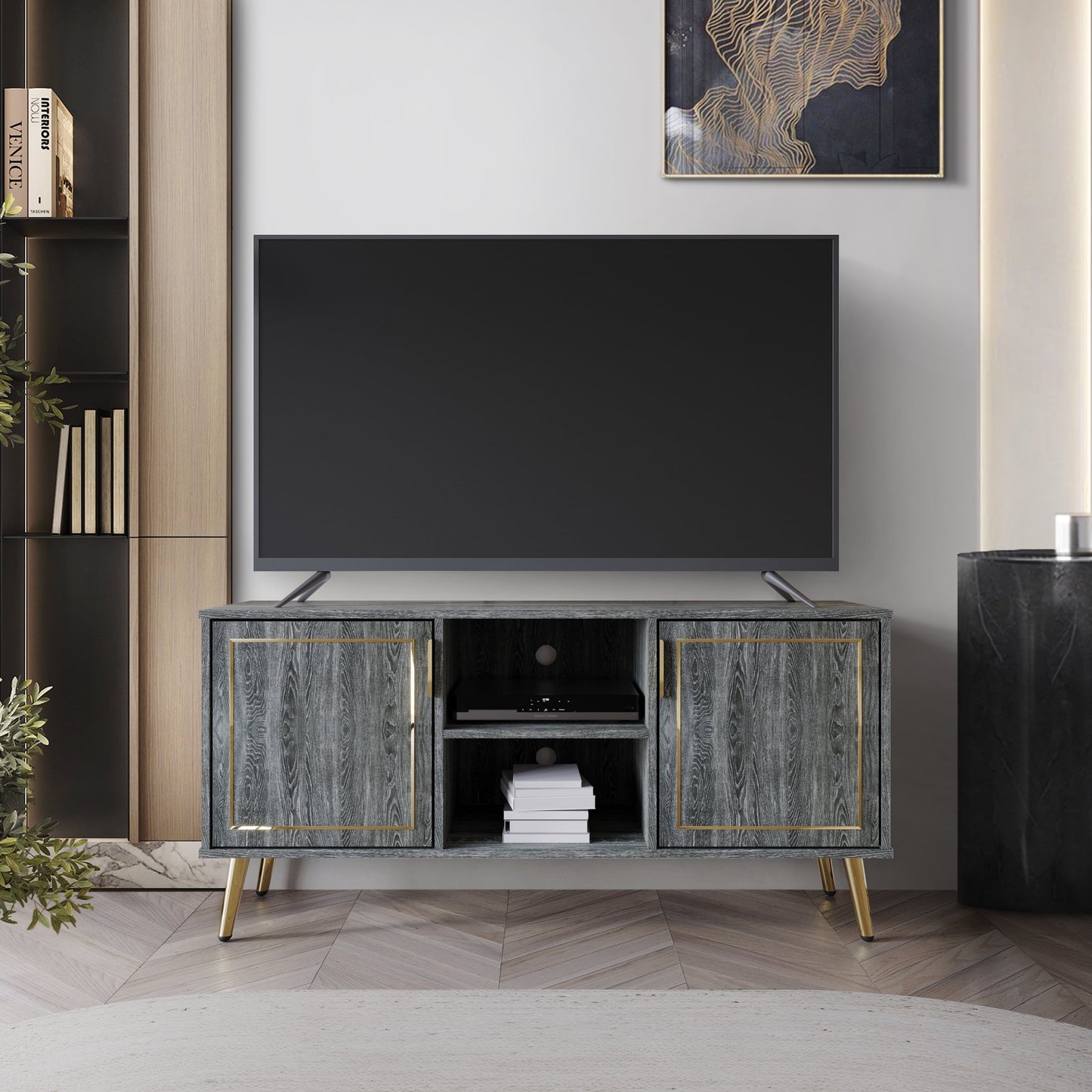 Castle Place Glam 47" TV Stand Console for TVs up to 55", Dark Gray