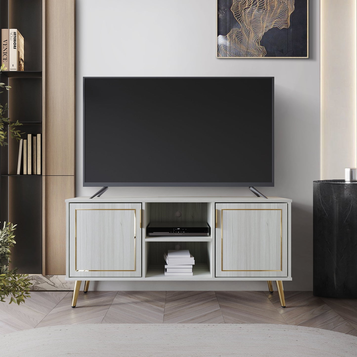 Castle Place Glam 47" TV Stand Console for TVs up to 55", Light Gray