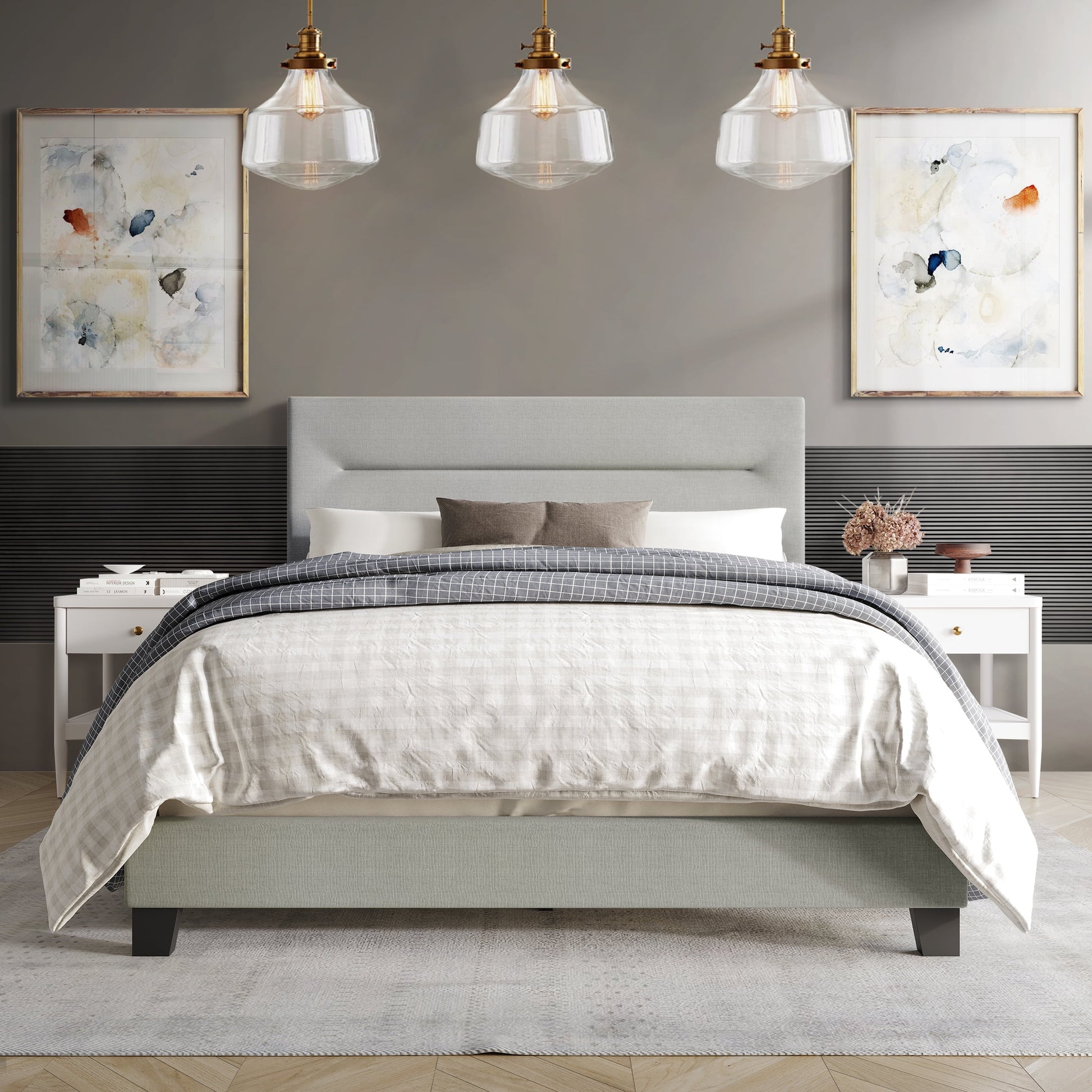 Castle Place Simple Linen Upholstered Twin Bed, Grey