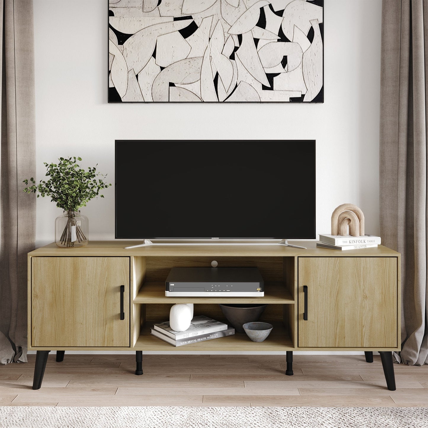 Castle Place Timeless TV Stand Console for TVs up to 65", Light Oak