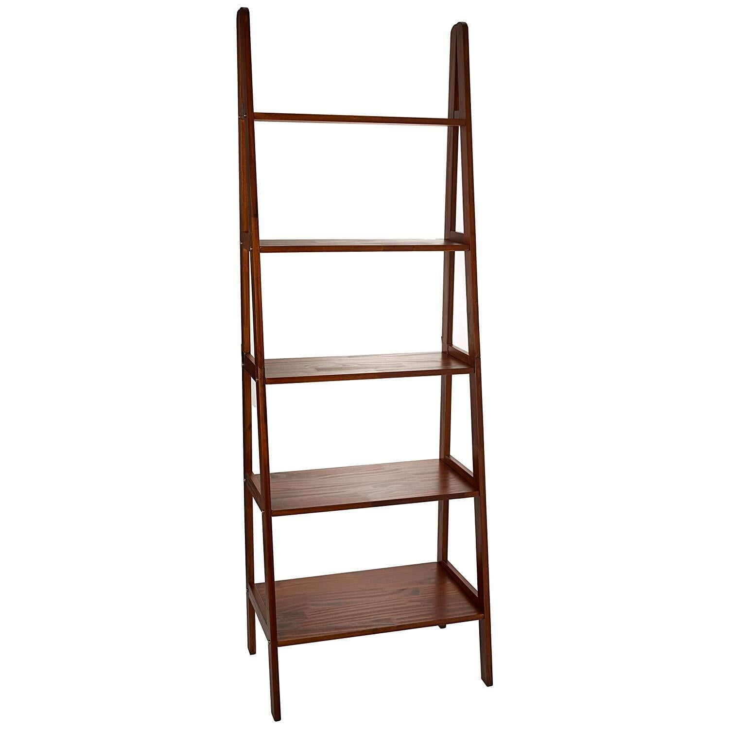Casual Home 5-Shelf Ladder Bookcase-Color:Warm Brown