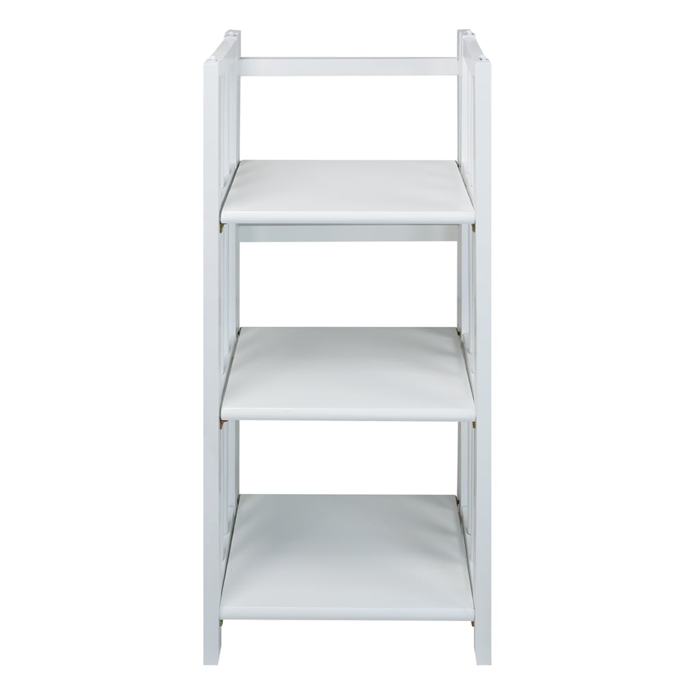 Casual Home 3 Shelf 14 Inch Folding Office Room Wood Furniture Bookcase, White
