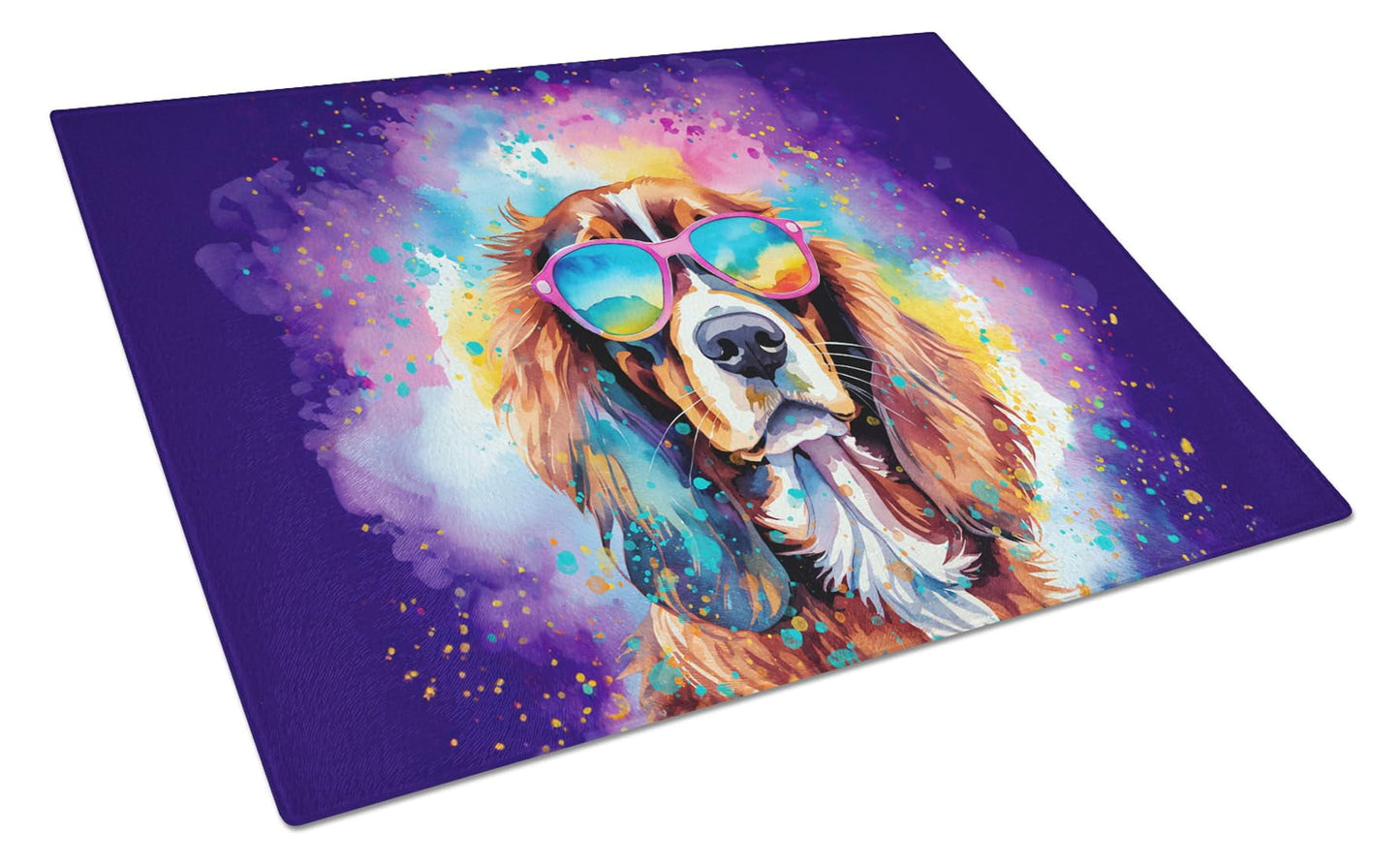 Cavalier Spaniel Hippie Dawg Glass Cutting Board Large 12 in x 15 in